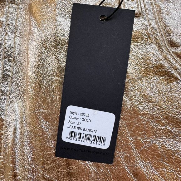 NWT One Teaspoon Heartbreak Hotel Leather Bandits Shorts in Gold Metallic 27 - Picture 7 of 14